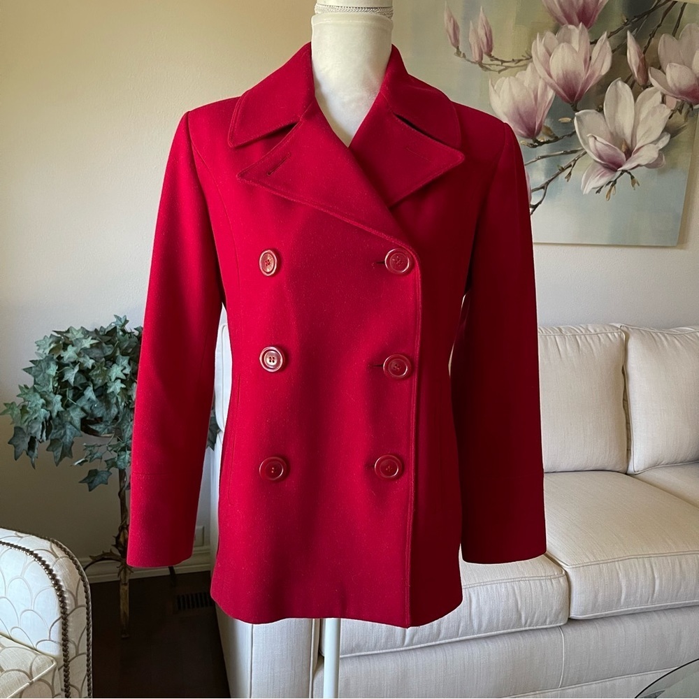 St. John’s Bay Cranberry Double Breasted Wool Pea Coat / Gloves
